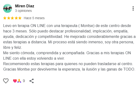 Reseña de Miren Díaz en Google sobre Zeus