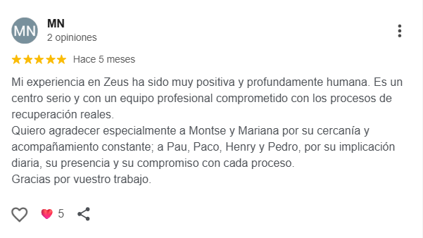 Reseña de MN en Google sobre Zeus