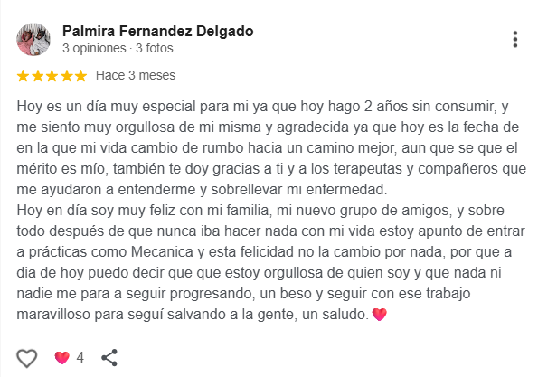 Reseña de Palmira Fernández en Google sobre Zeus
