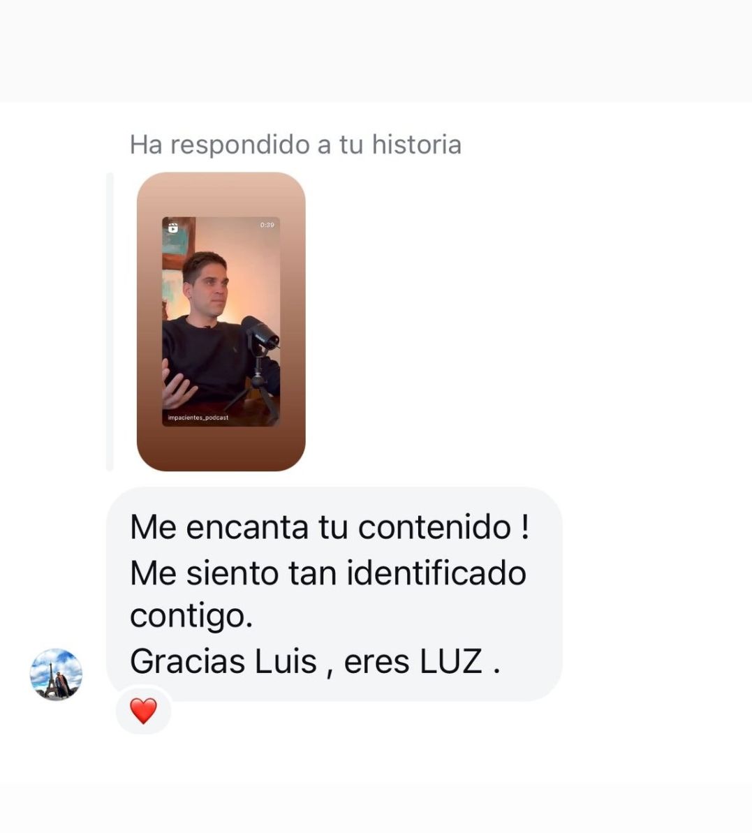 Mensaje de respuesta a historia en Instagram sobre Zeus