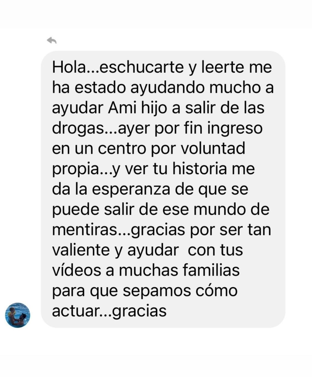 Mensaje de Instagram de una madre agradeciendo el contenido